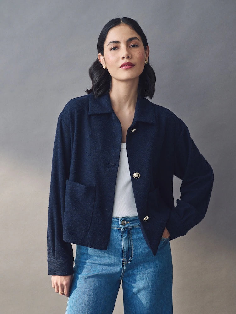 Giacca "Error" Blu navy in Lyocell e Cotone con Bottoni Dorati