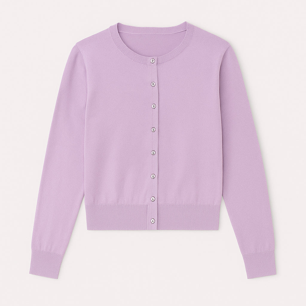 Cardigan "Gradi" lilla in Maglia di Viscosa Stretch con Linea Minimal