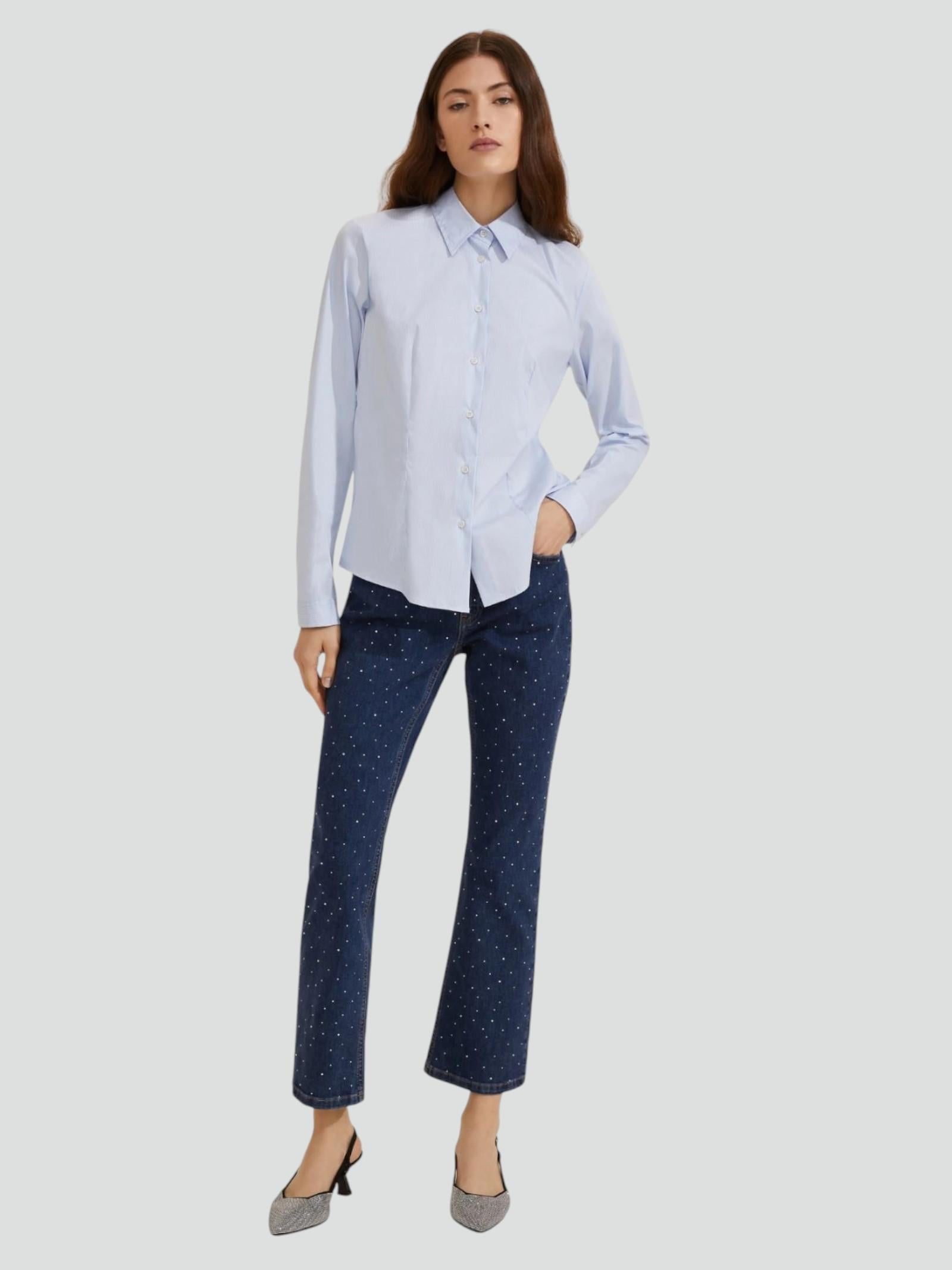 Jeans "Ibisco Bis" Slim Flare Cropped con Cristalli Applicati