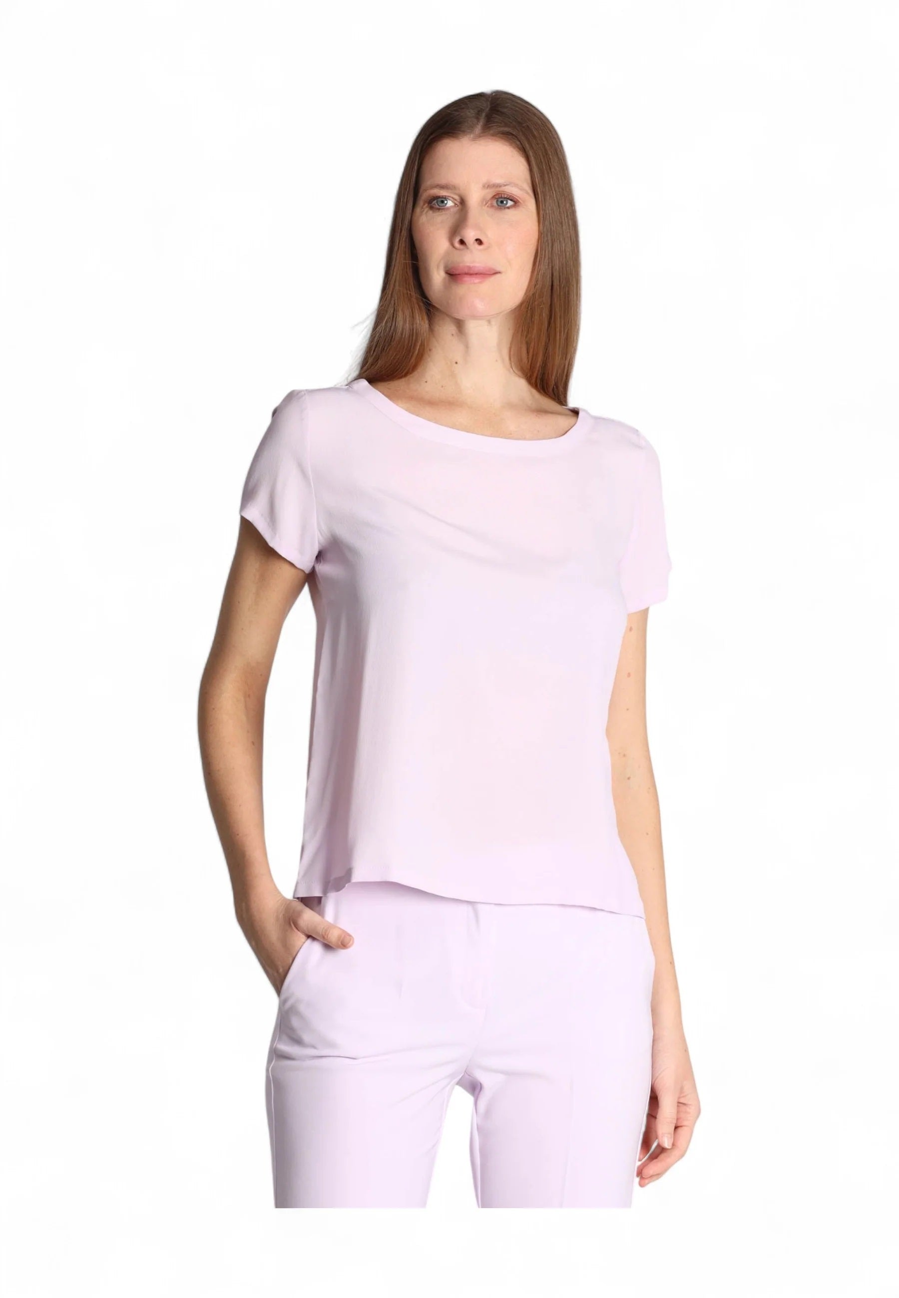 Blusa "Inn" lilla in Crêpe de Chine Misto Seta con Fit Morbido