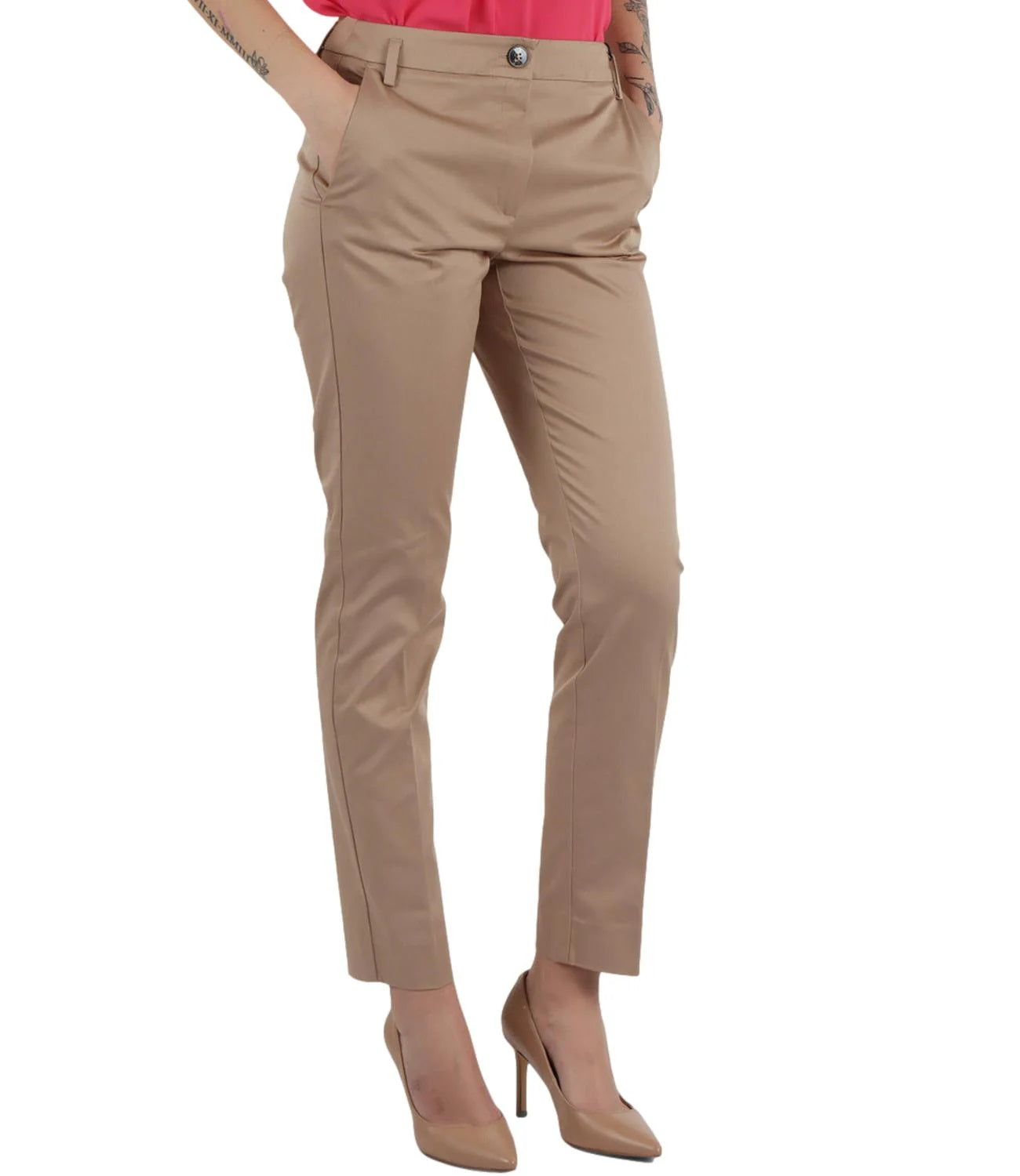 Pantalone "Nolana" cammello in gabardina di cotone stretch