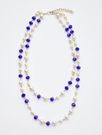 Collana "Sdraio" con Perle Bianche e Perline Blu in Metallo e Vetro