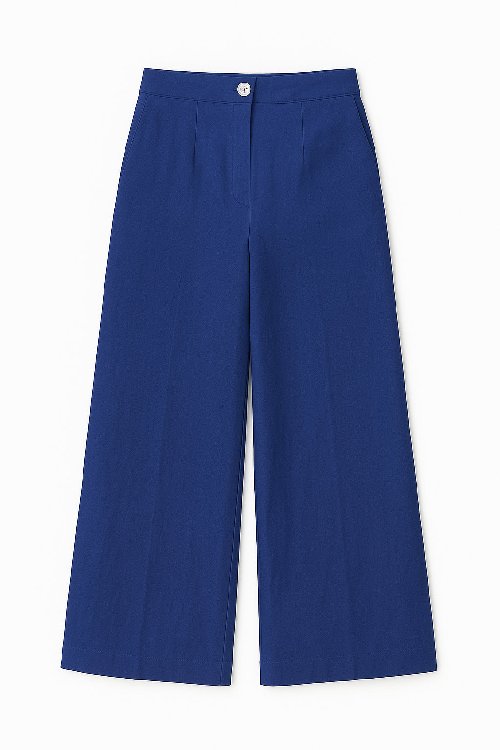 Pantalone Ampio in Lino Blu "Silvana" con Pieghe Stirate