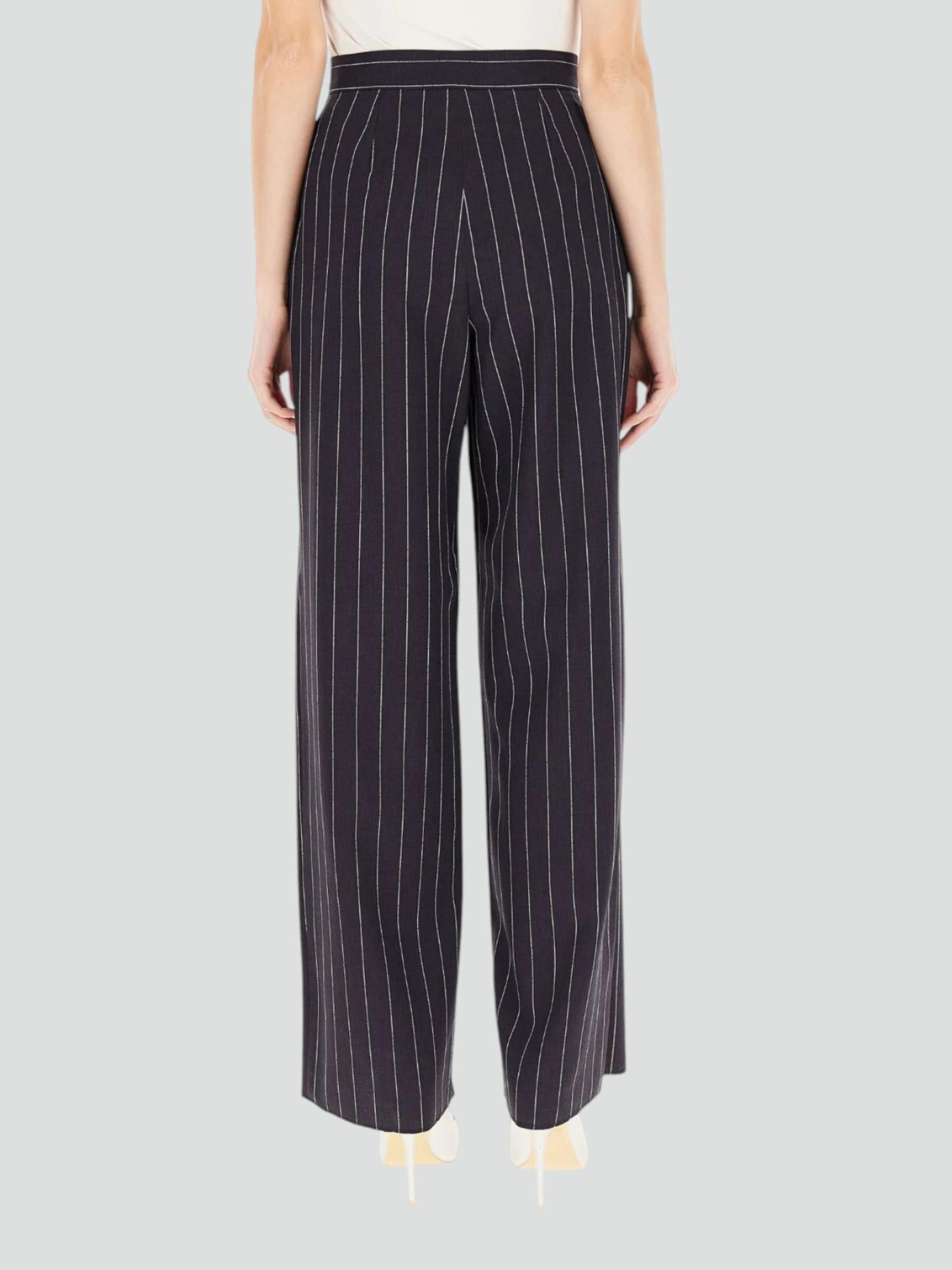 Pantalone "Soave" Blu con Wide Leg in Stuoia Gessata