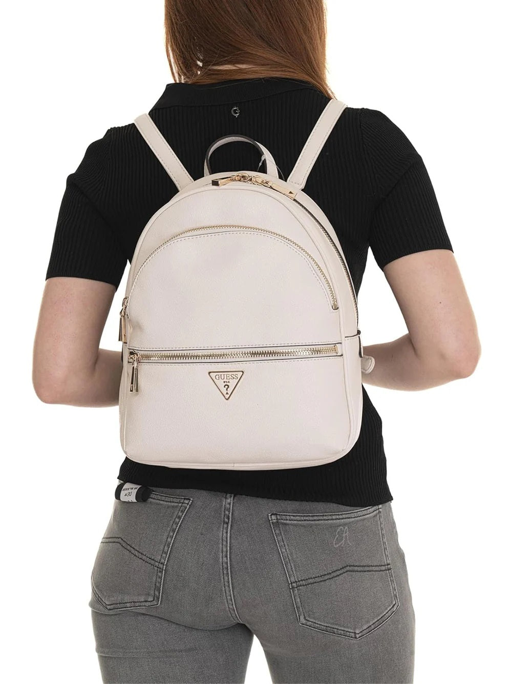 Zaino "Manhattan Large" Bianco Panna in Ecopelle con Logo
