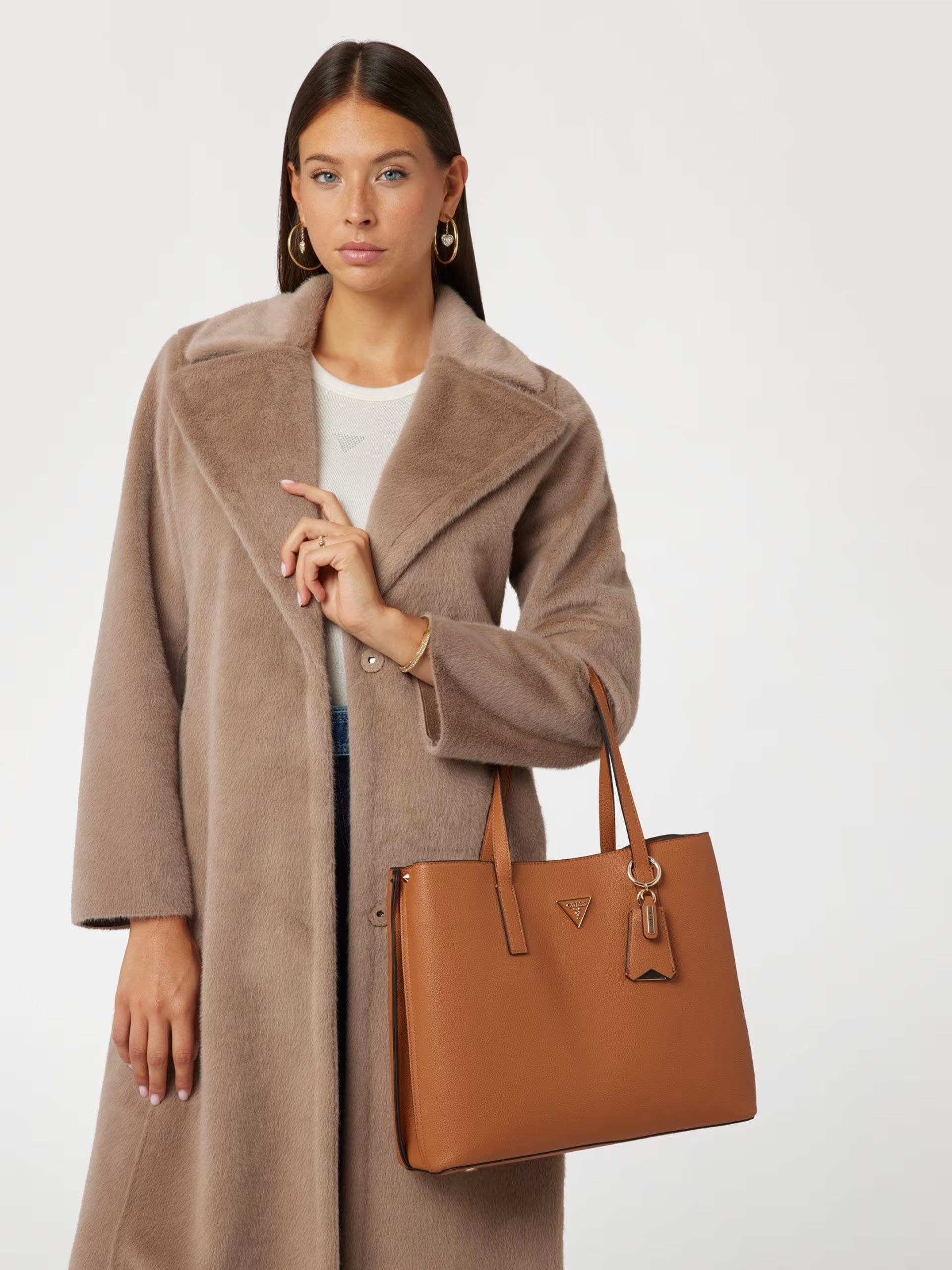 Shopper "Meridian" Color Cognac con Triangolo Logo e Charm Logato