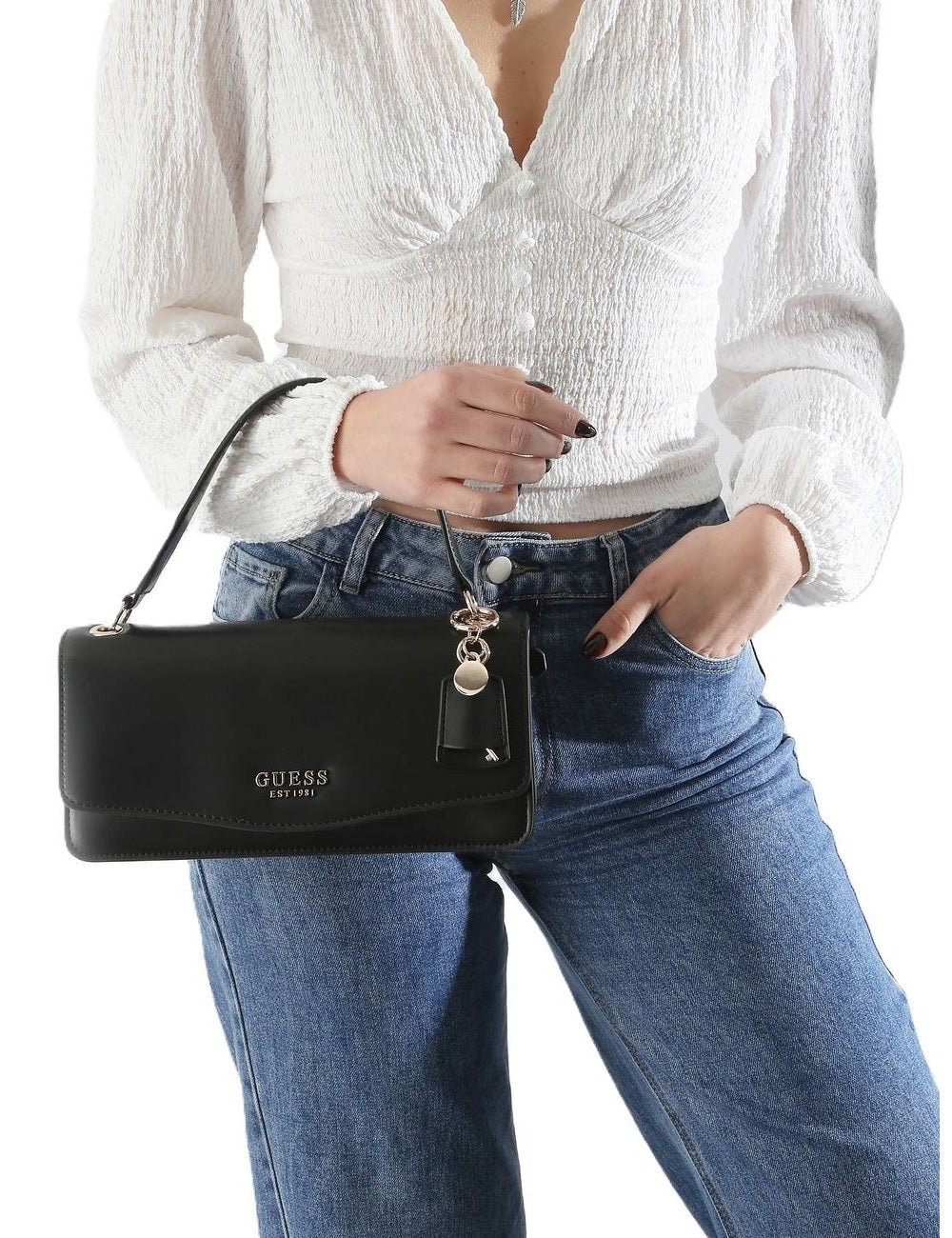 Borsa a mano "Eco Evaine" nera in ecopelle con tracolla removibile