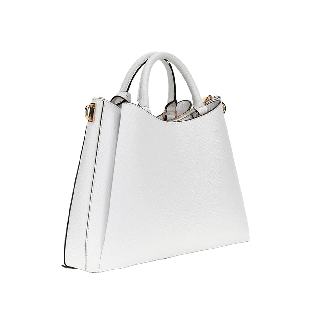 Borsa "Eco Jazlynn Girlfriend" bianca in saffiano con charm lucchetto