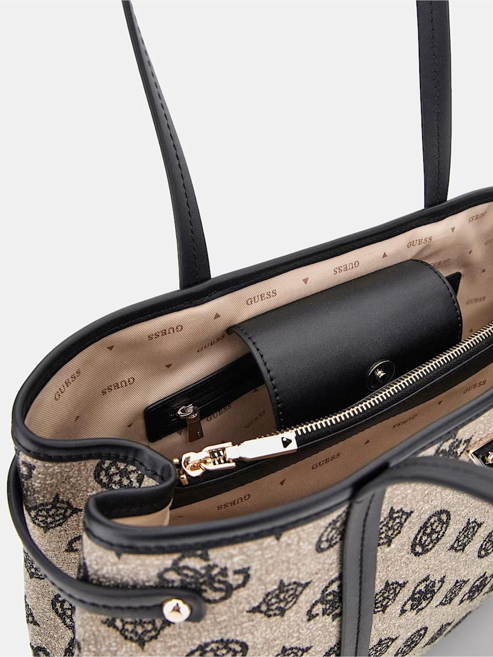 Shopper "Beyza" con stampa 4G logo peony in cotone beige e nero