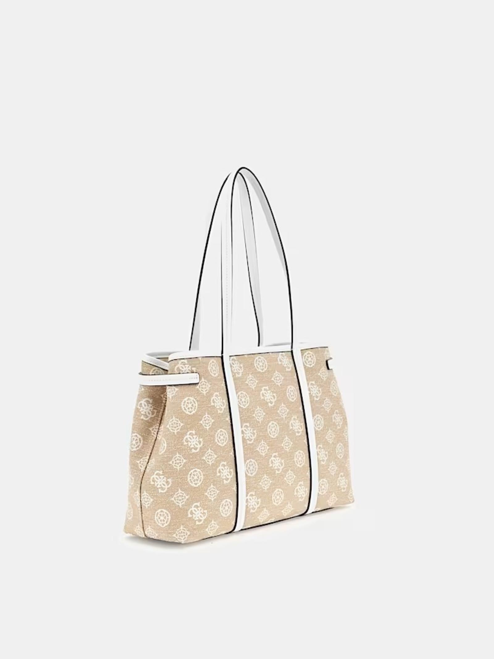 Shopper "Beyza" con stampa 4G logo in cotone beige e bianco