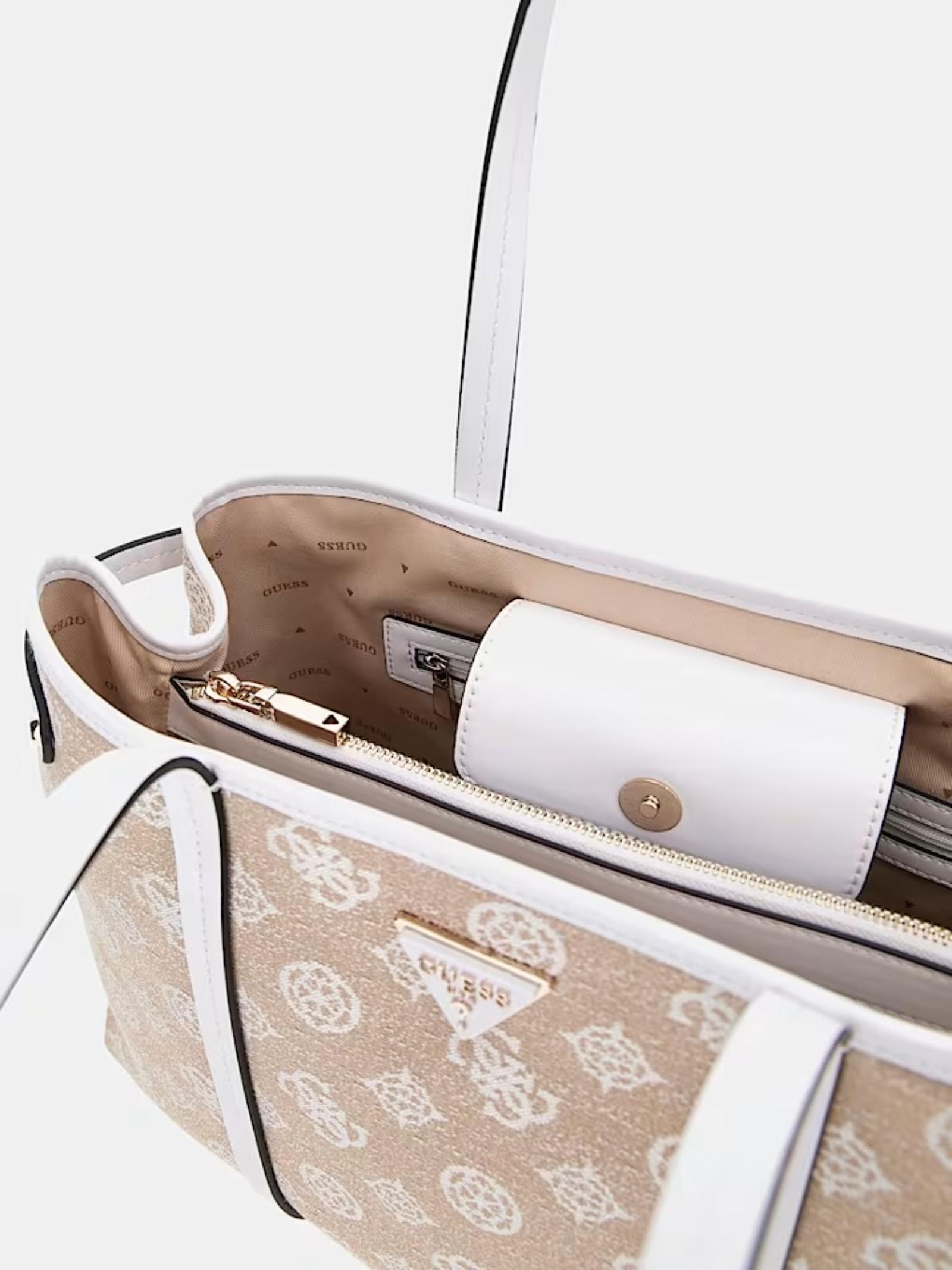 Shopper "Beyza" con stampa 4G logo in cotone beige e bianco
