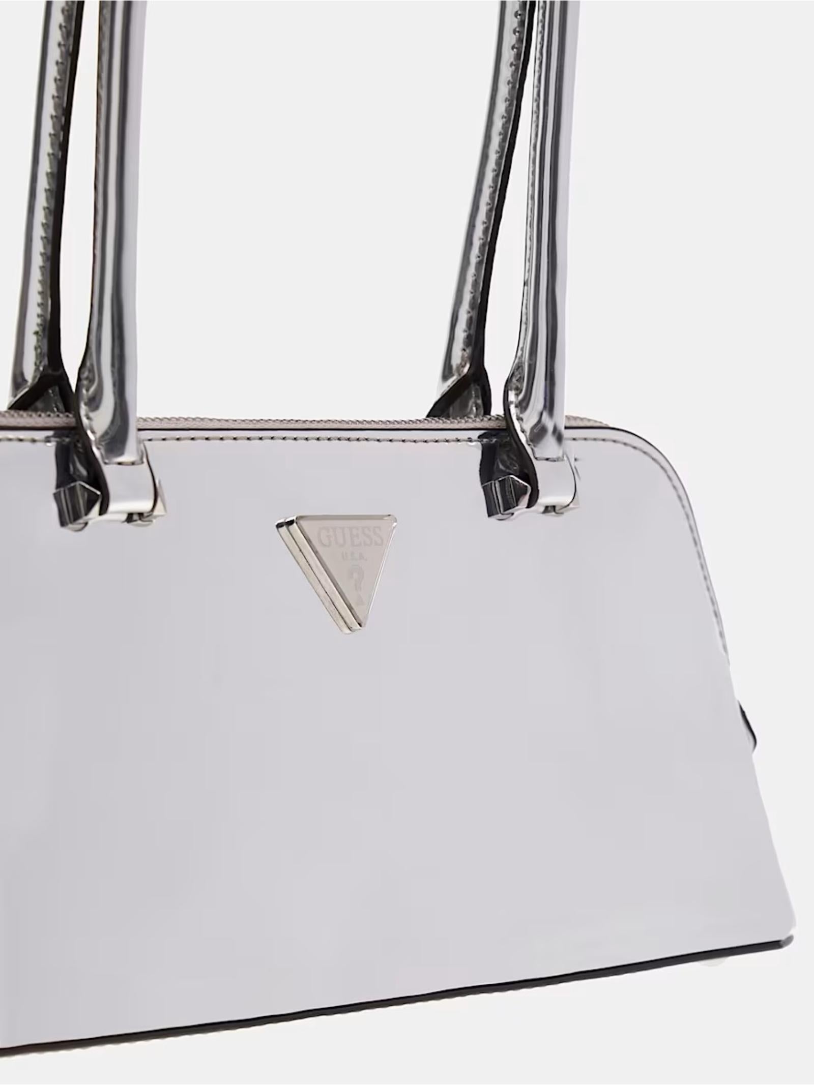 Borsa a spalla "Arnela" argento effetto specchio con logo in metallo