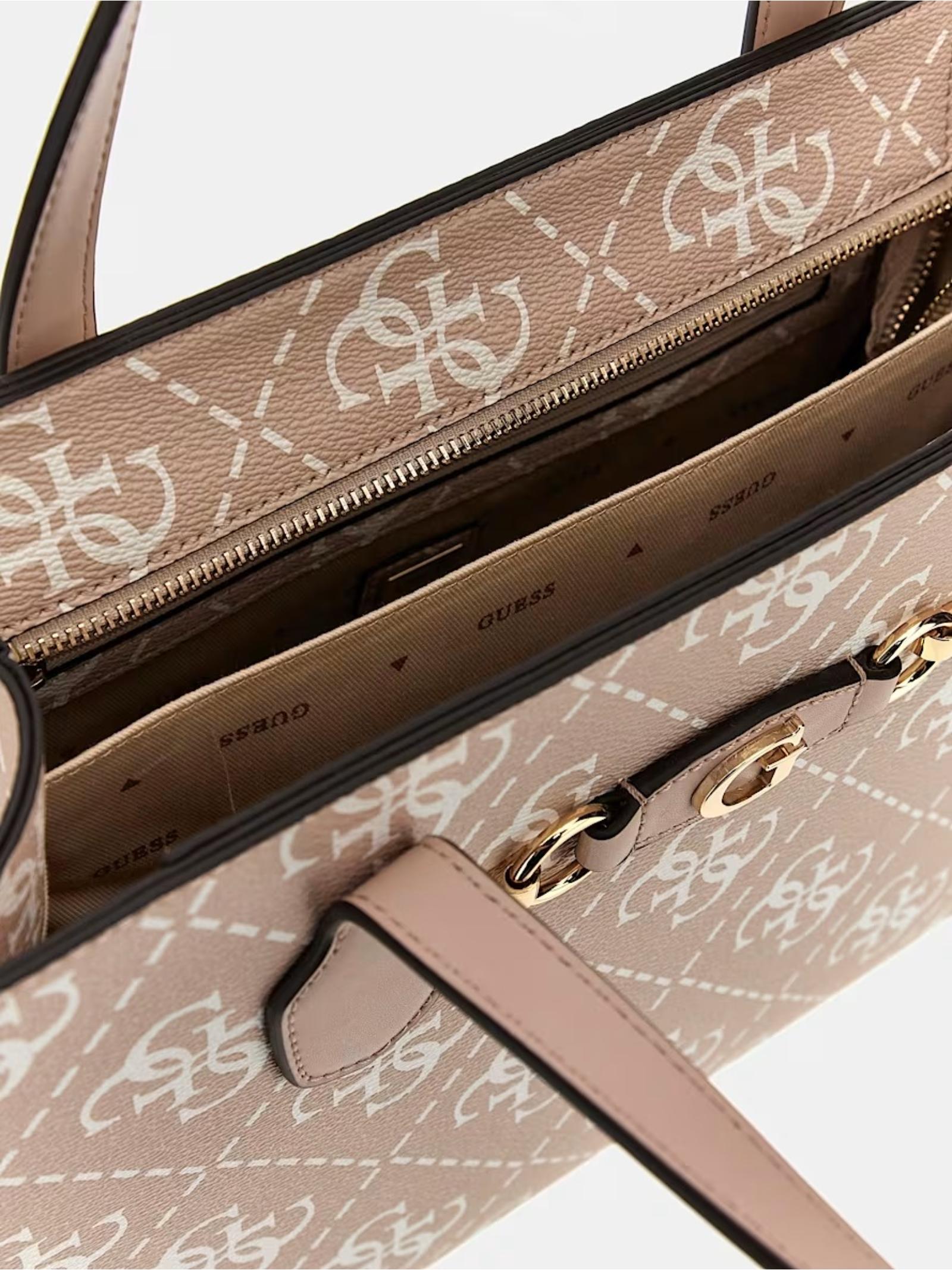 Borsa a mano "Izzy" sabbia con stampa logo 4G e dettagli metallici