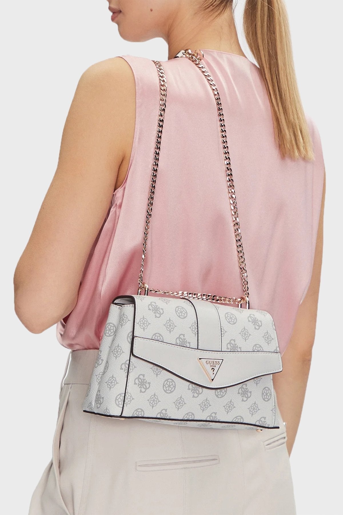 Borsa a Spalla "Dorys 4G" Logo Peony Bianco con Tracolla a Catena