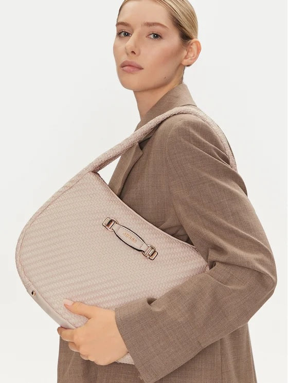 Borsa a spalla Guess beige in ecopelle con zip