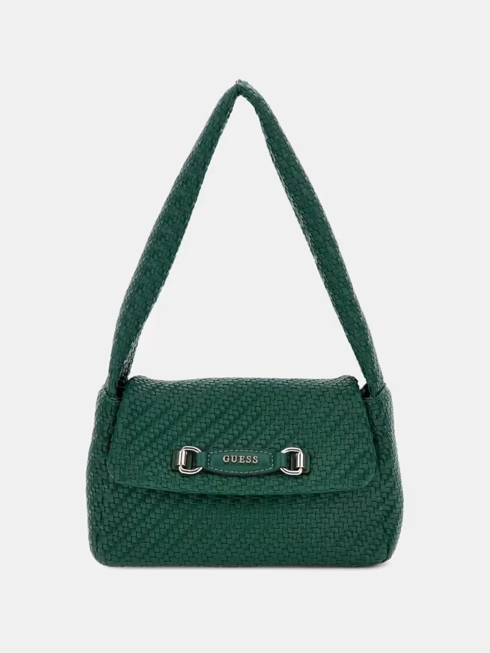 Borsa a spalla Guess "Francy" verde foresta in similpelle intrecciata