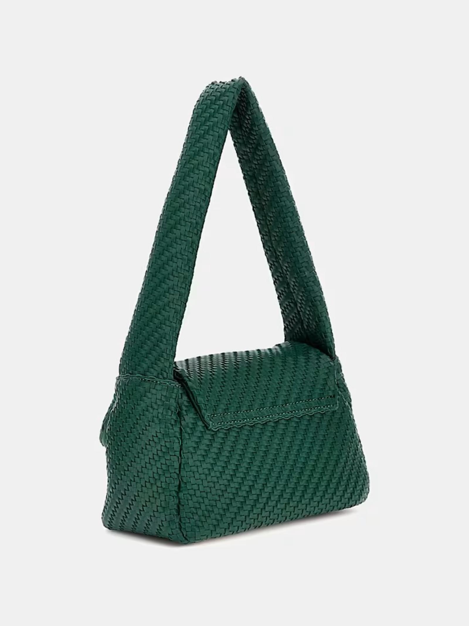 Borsa a spalla Guess "Francy" verde foresta in similpelle intrecciata