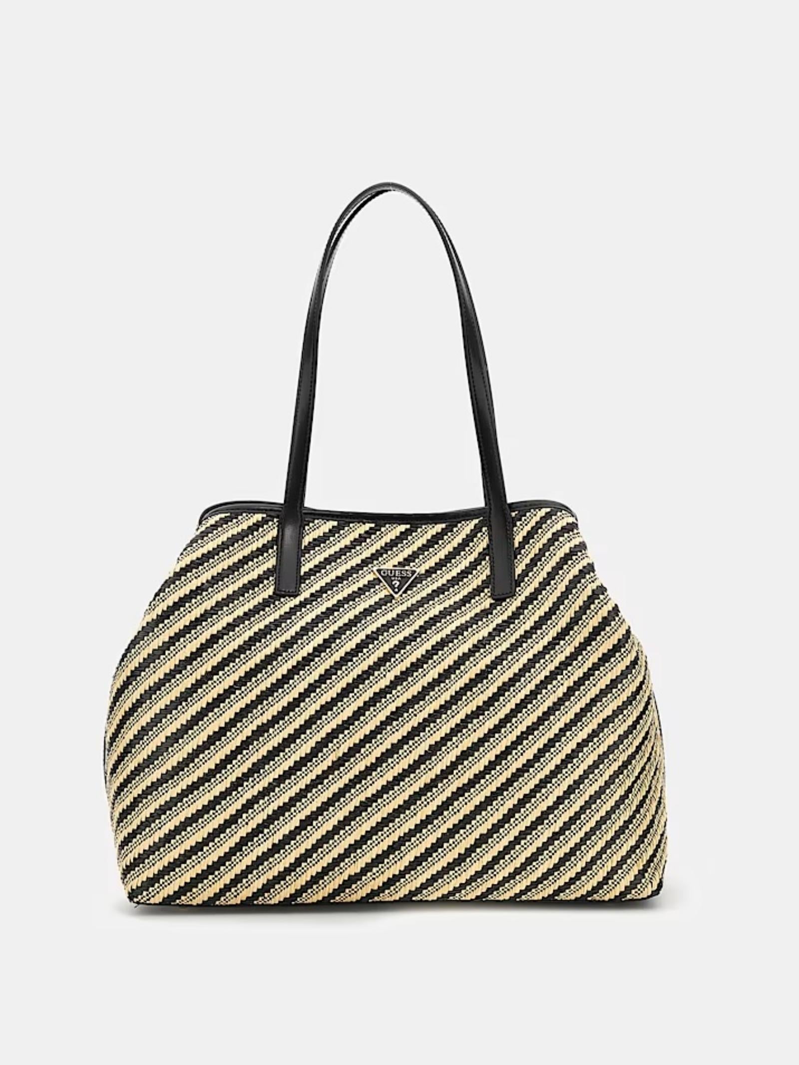 Shopper "Vikky II" maxi in rafia beige e nero con pochette interna