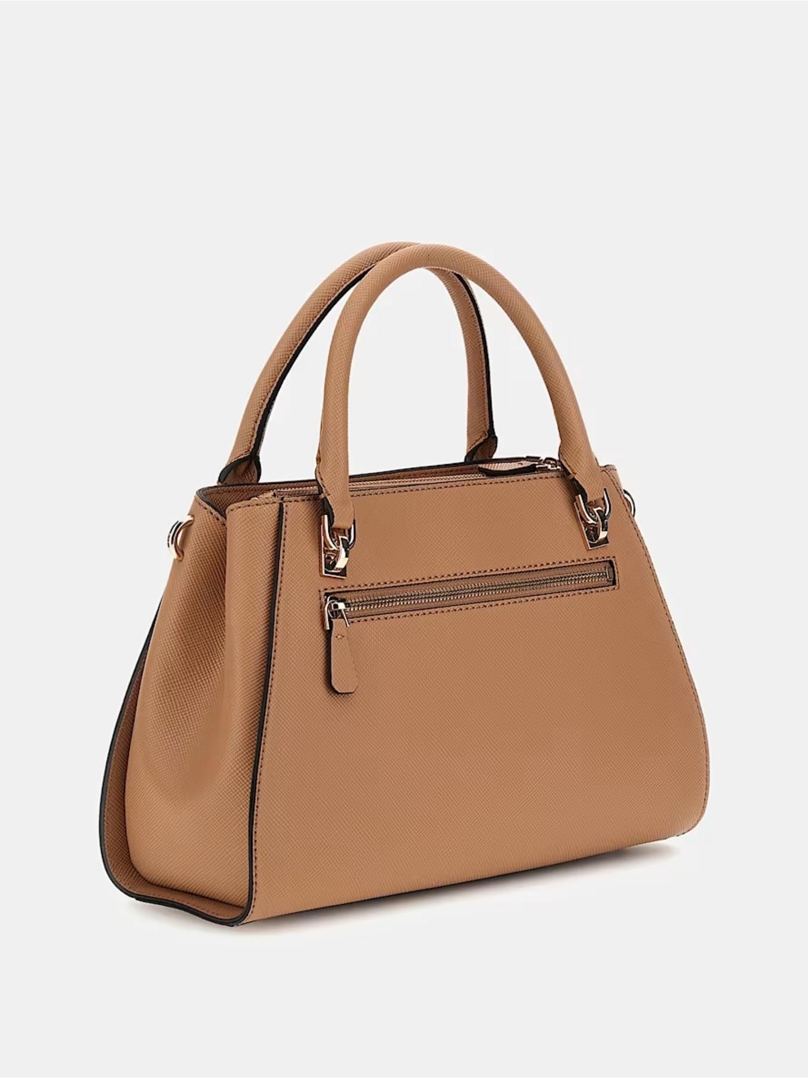 Borsa a mano "Noelle" in similpelle saffiano color cuoio con charm