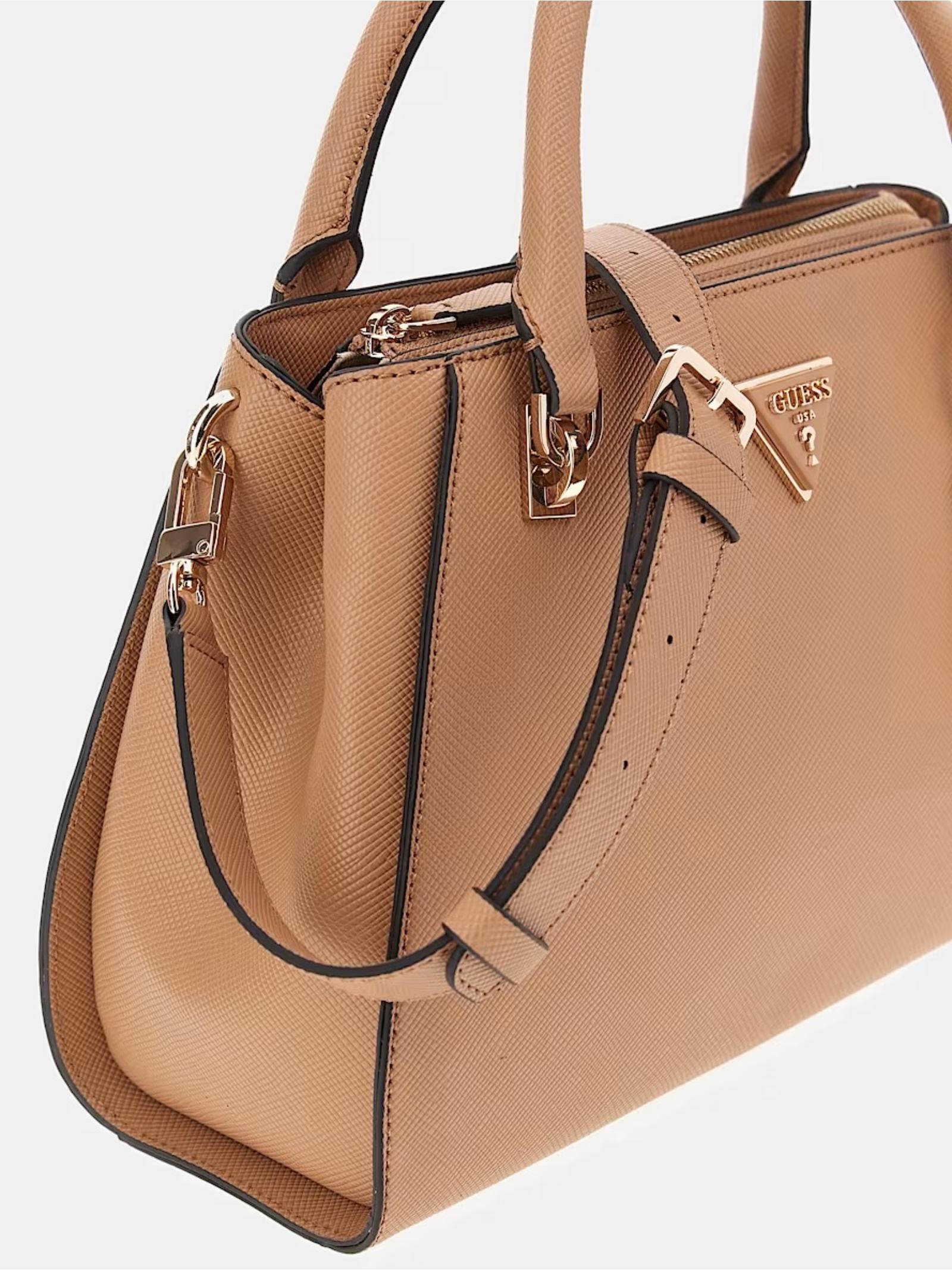 Borsa a mano "Noelle" in similpelle saffiano color cuoio con charm