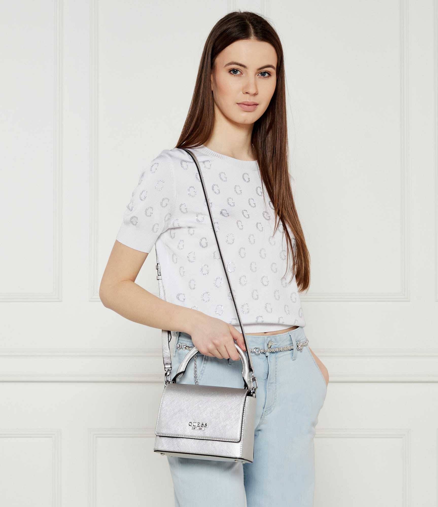 Borsa a Mano "Fedana Top Handle" Silver con Patta e Tracolla