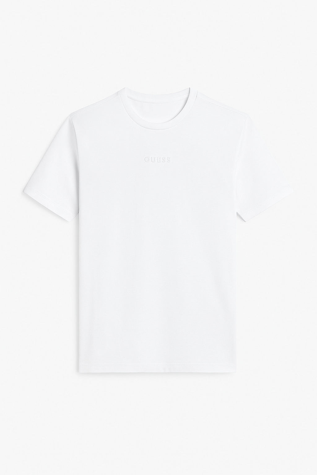 T-shirt Bianca in Cotone con Logo Ricamato Monocromatico GUESS