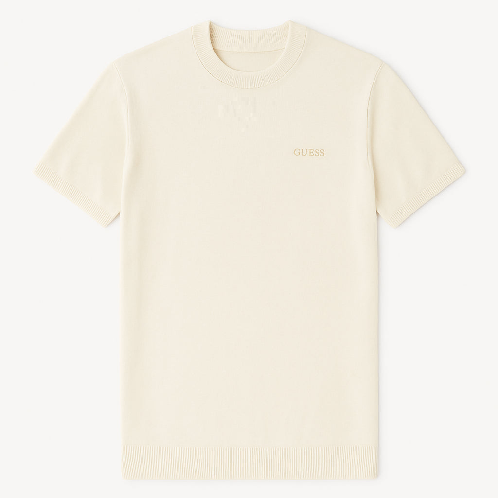 T-shirt Perla in Maglia Fine con Girocollo a Costine
