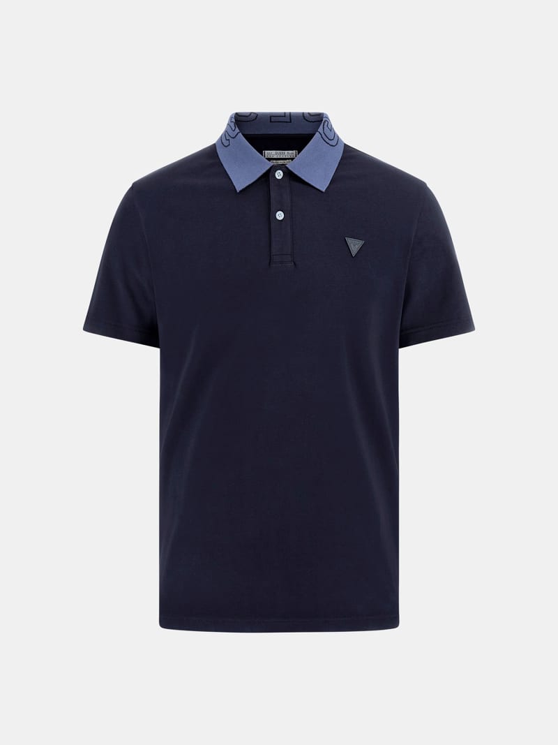 Polo "Core Triangle" blu scuro con Colletto a Contrasto e Logo Ricamato