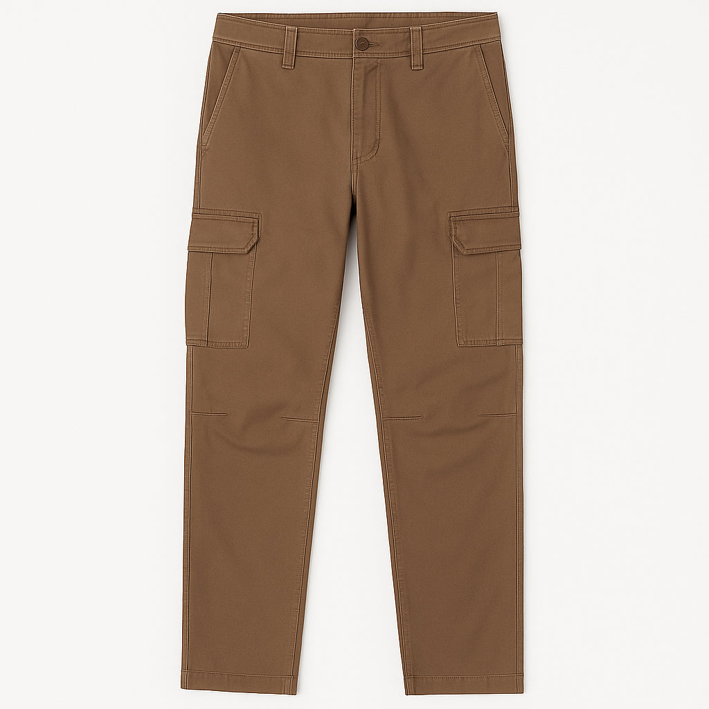 Pantaloni Cargo Marroni con Tasche Laterali e Vestibilità Casual