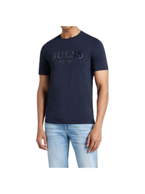 T-shirt "Est.1981" Blu Navy con Logo Floccato Tonalità Su Tonalità