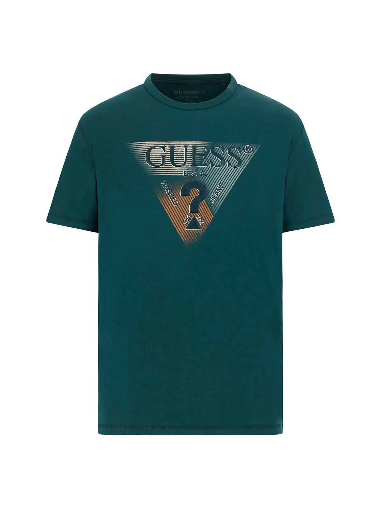t-shirt "Triangle Washed Jeans" Petrolio con Logo Sfumato