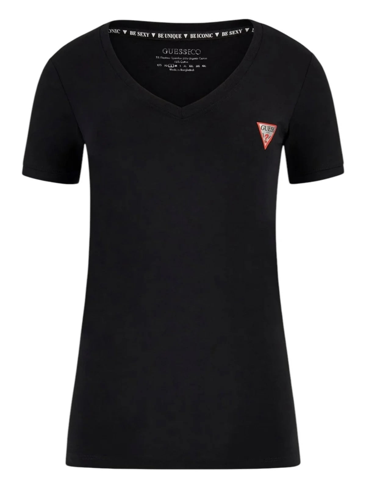 t-shirt Nera in Cotone con Scollo a V e Logo Frontale