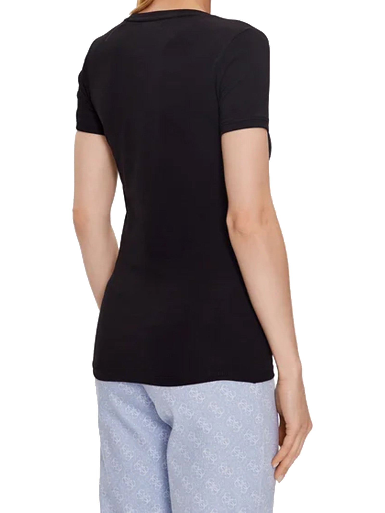 t-shirt Nera in Cotone con Scollo a V e Logo Frontale