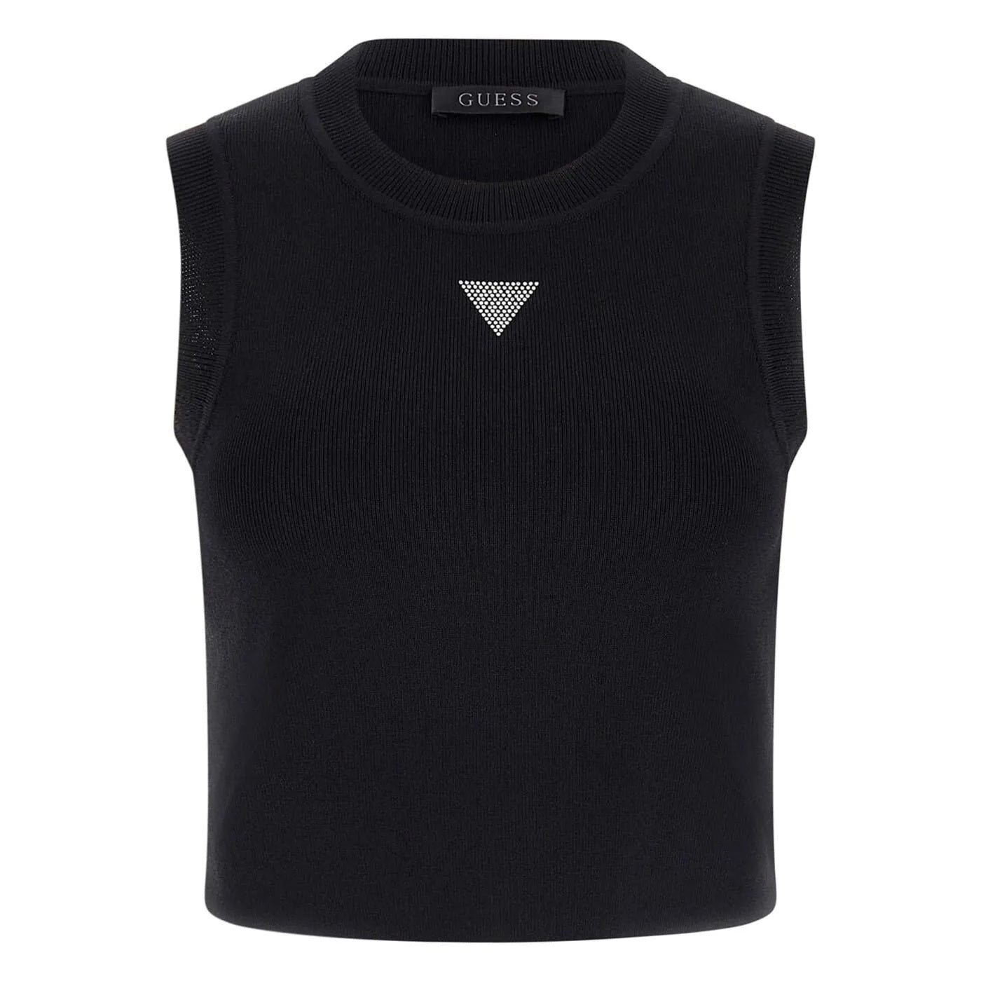 Canottiera Nera in Maglia Slim Fit con Logo Triangolo in Strass