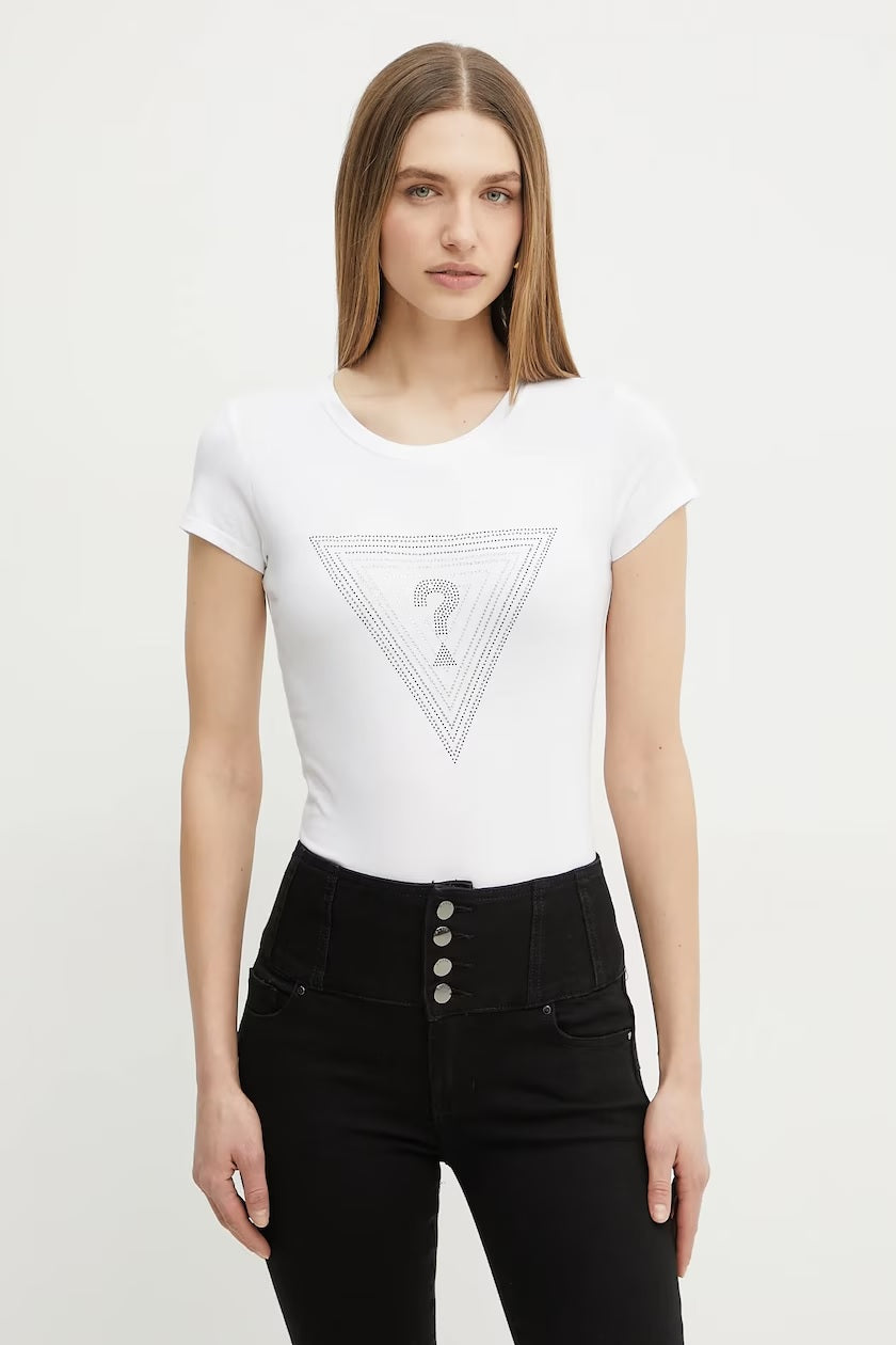 T-shirt "Icon Triangle" bianco con Logo a Strass Frontale