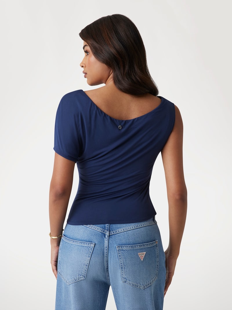 Top Blu a Spalle Scoperte in Modal Stretch con Manica Corta