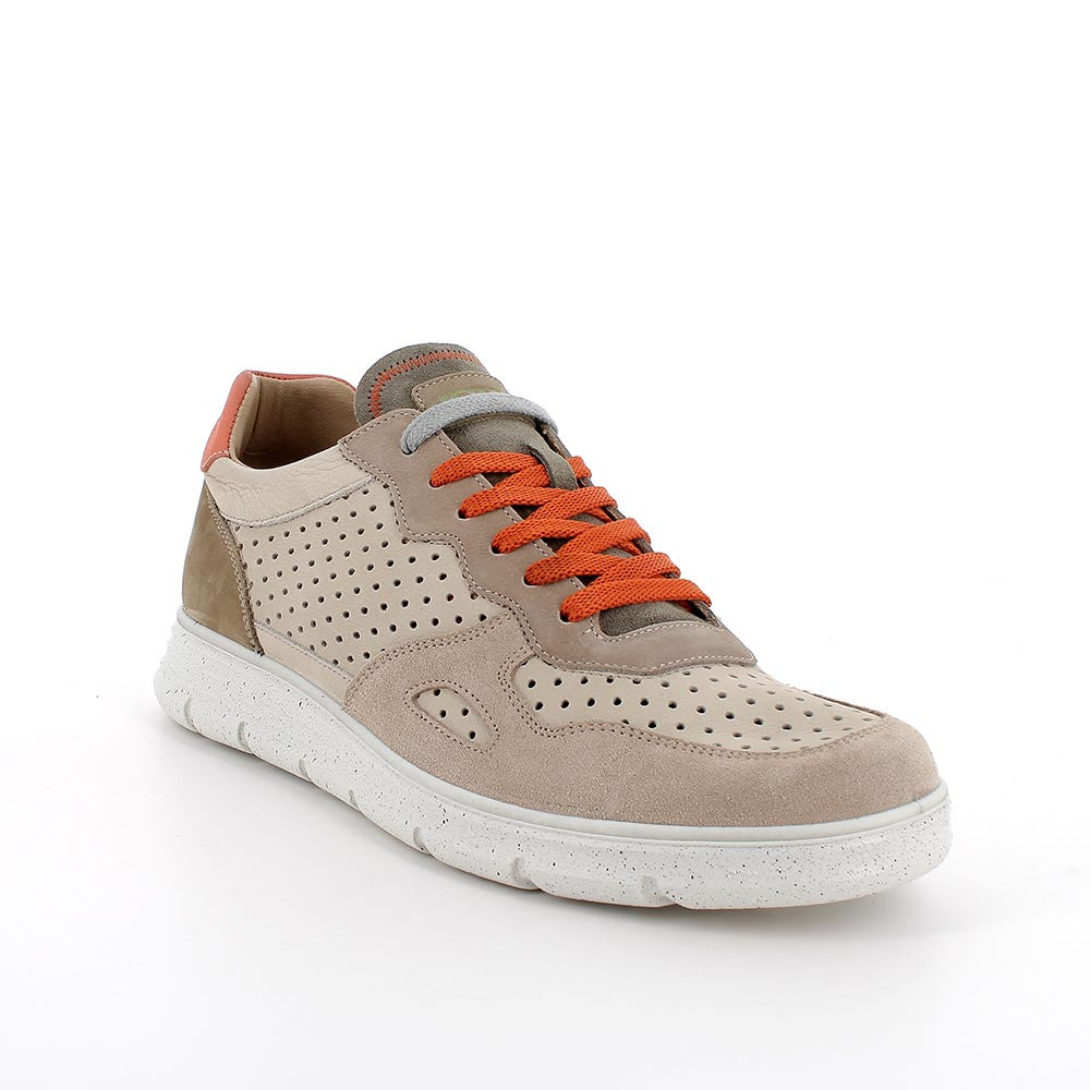 Sneakers Beige da Uomo in Pelle Traforata in Memory Foam