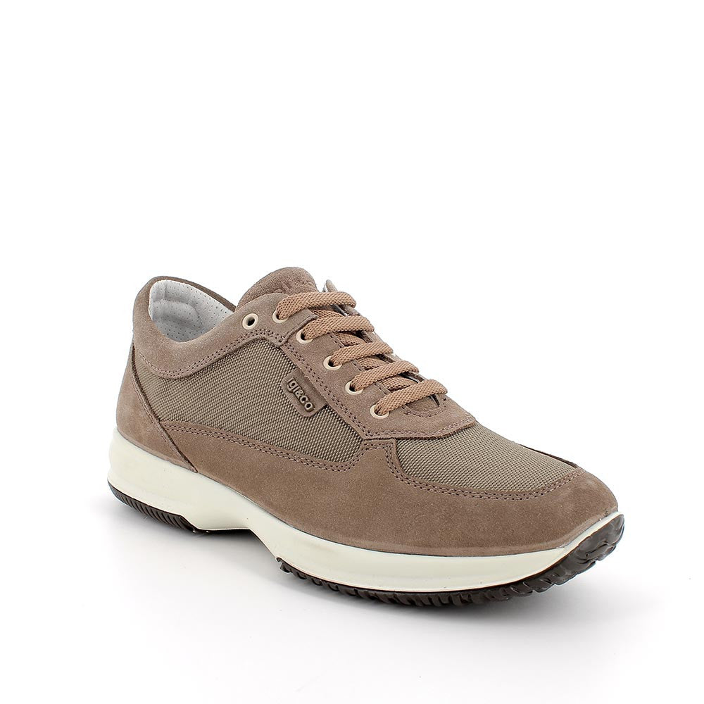 Sneakers tortora da Uomo in Pelle con Lacci e Sottopiede Anatomico
