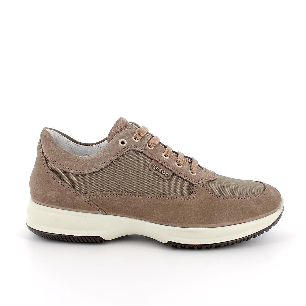 Sneakers tortora da Uomo in Pelle con Lacci e Sottopiede Anatomico