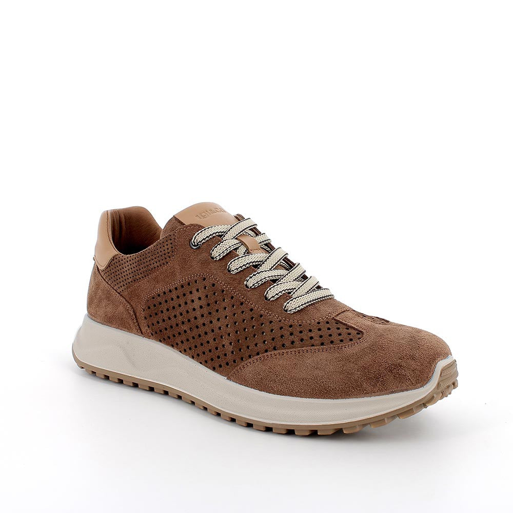 Sneakers Marroni da Uomo in Pelle Traforata con Suola Dentellata