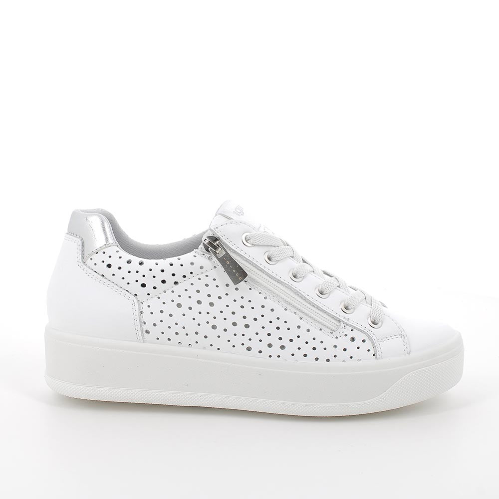 Sneakers Bianche da Donna con Zip Laterale e Tomaia Traforata
