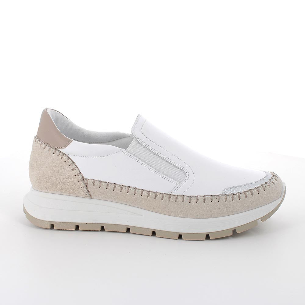 Slip-On Bianco e Beige da Donna con Elastico e Suola Running