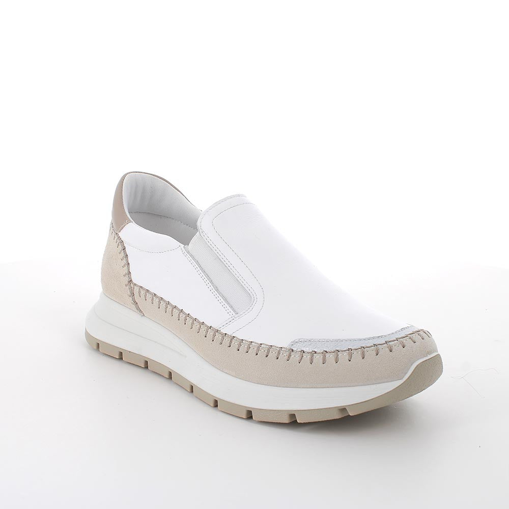 Slip-On Bianco e Beige da Donna con Elastico e Suola Running