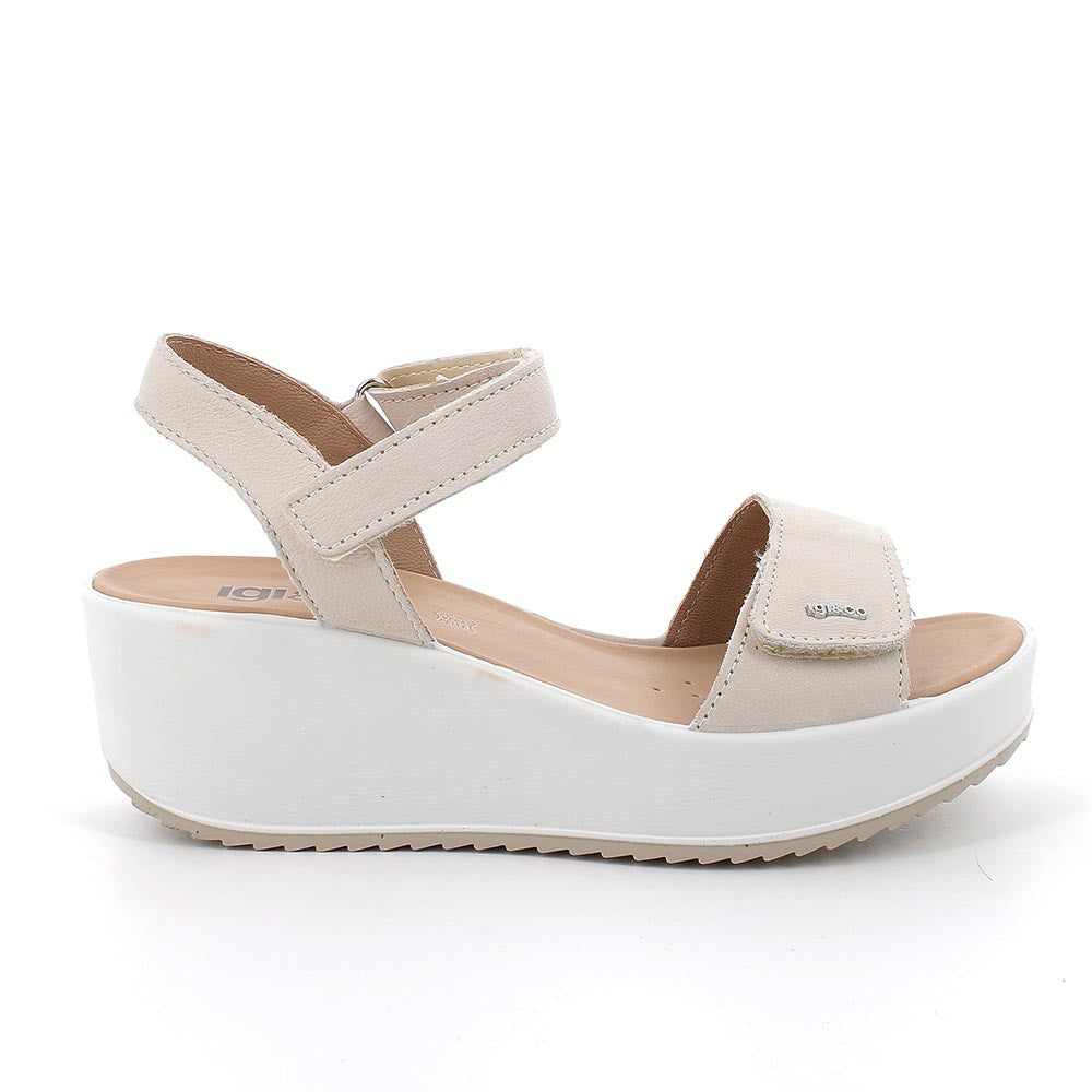 Sandali con Zeppa da Donna Beige e Bianco in Pelle con Strap