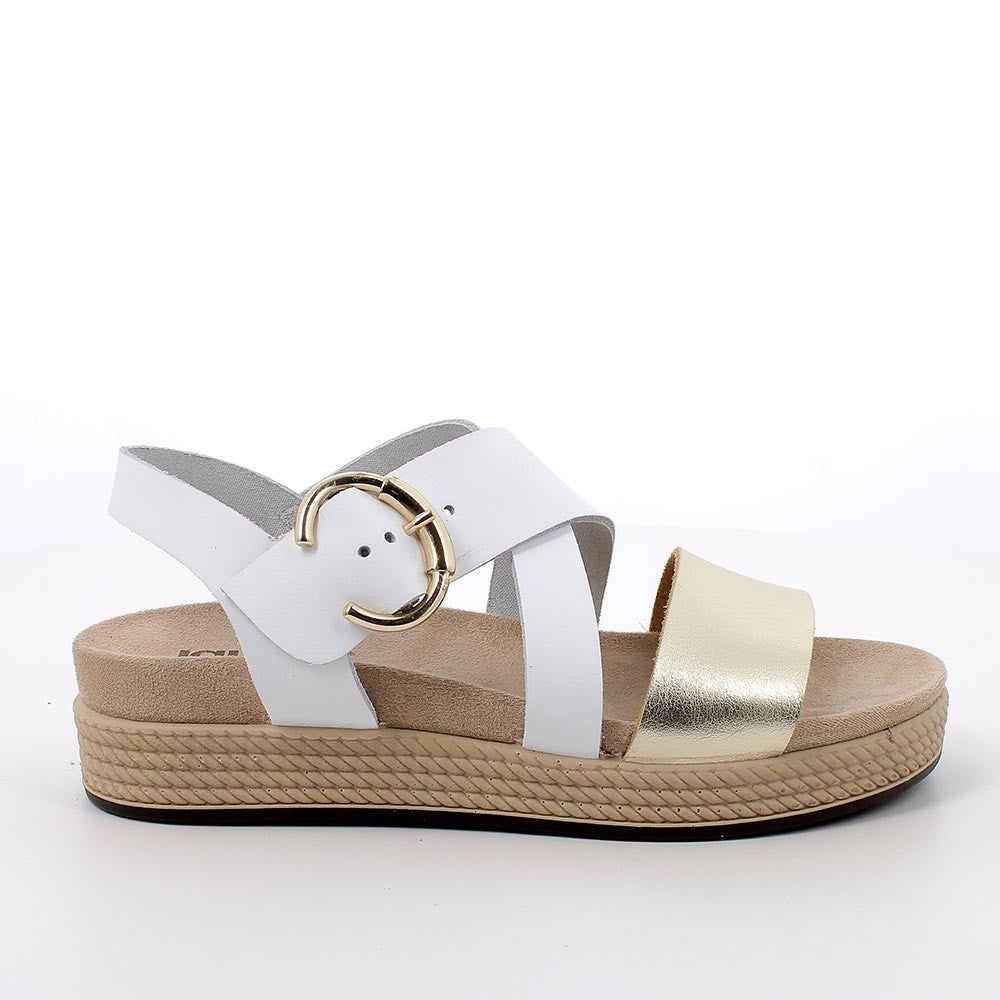 Sandali Bianco e Platino in Pelle con Fibbia Regolabile Effetto Corda