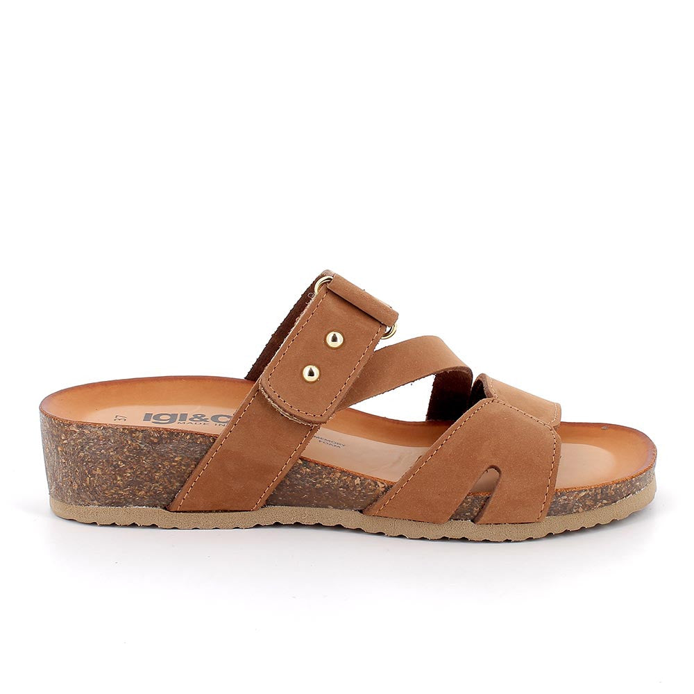 Sandali Marroni con Strap e Suola in Sughero - Plantare in Pelle
