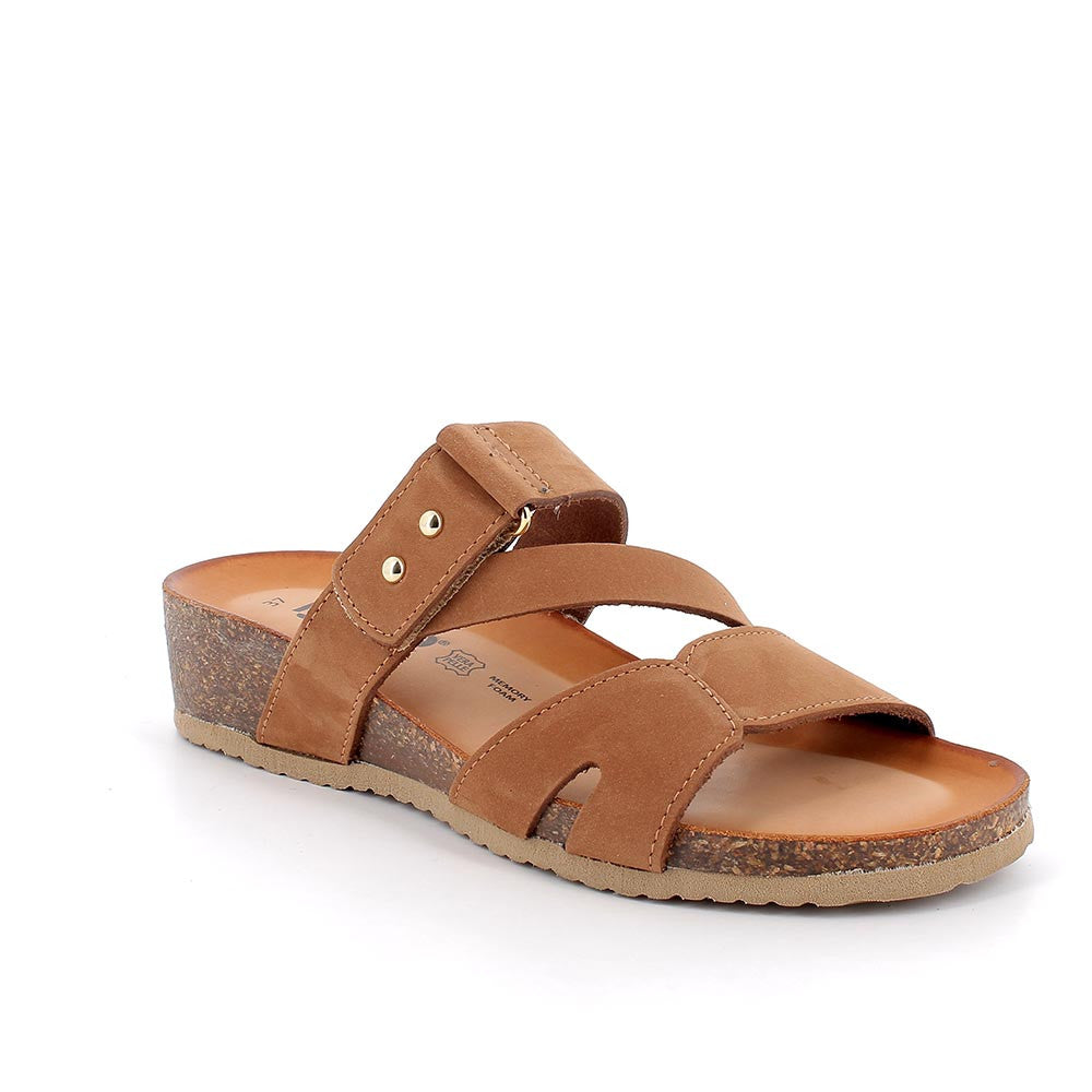 Sandali Marroni con Strap e Suola in Sughero - Plantare in Pelle