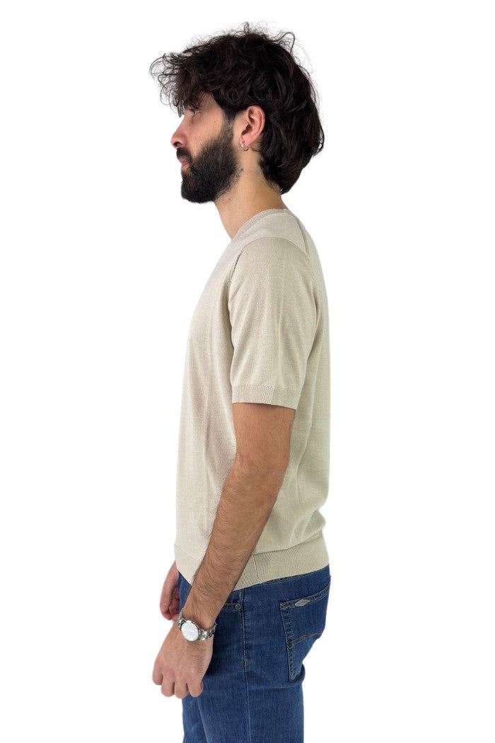 T-shirt Girocollo beige in Cotone con Patch Logo - Regular Fit