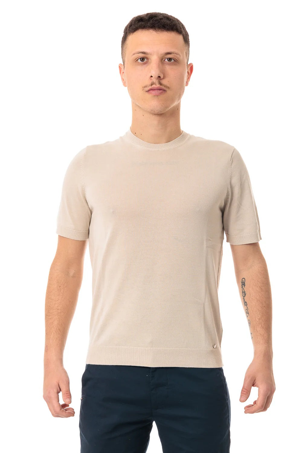 T-shirt Girocollo beige in Cotone con Patch Logo - Regular Fit
