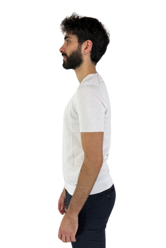 T-shirt Girocollo Bianca in Cotone con Patch Logo - Regular Fit